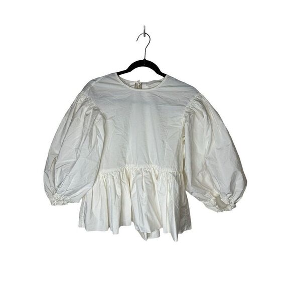 H&M-Conscious-Exclusive- Balloon Sleeves Peplum top off-white sz XS - Picture 3 of 11